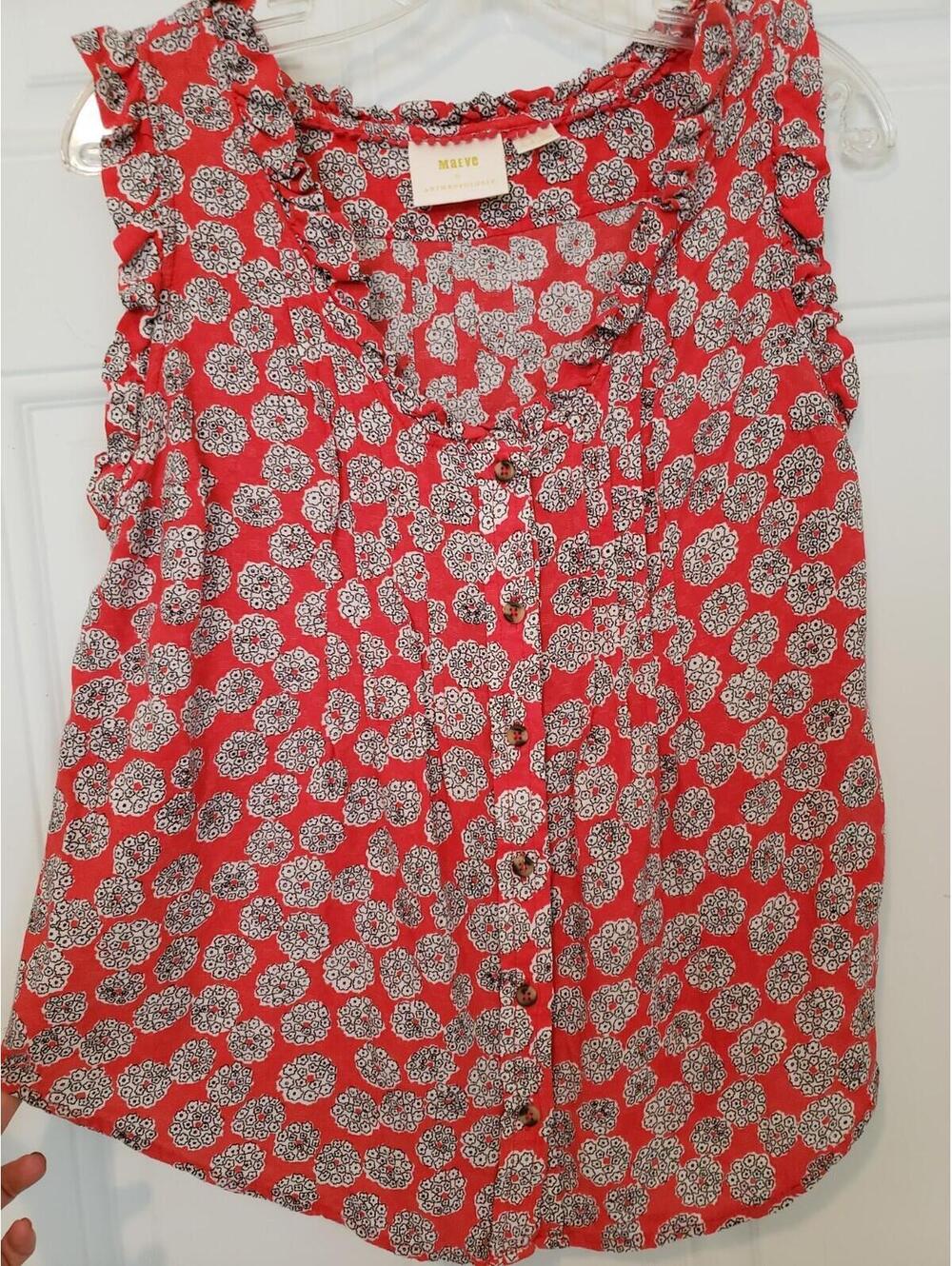 Anthropologie Maeve Raybe Red Floral Tank Top with ruffles sz 6